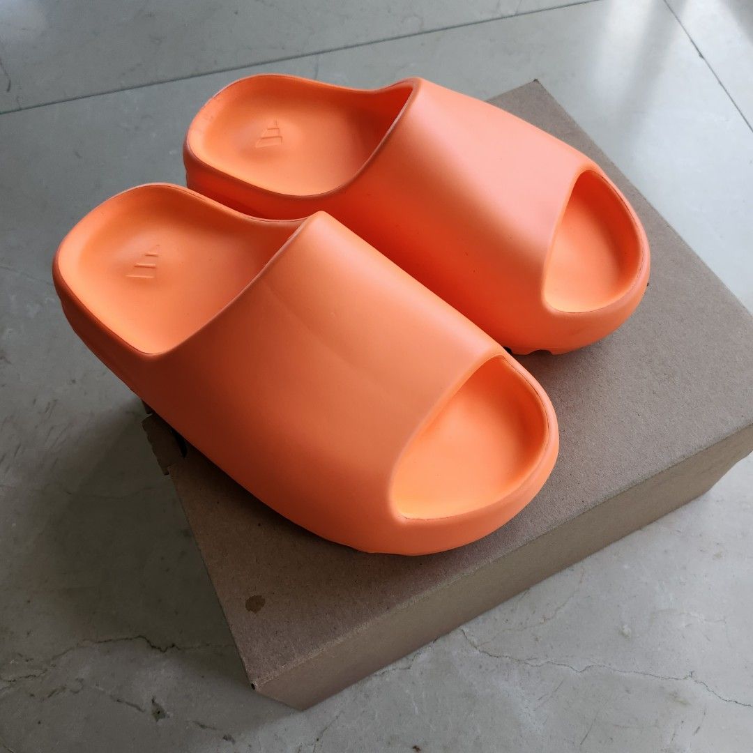 orange yeezy slides women