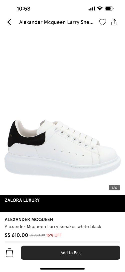 Alexander Mcqueen Larry Sneaker White Black US 7 Men US 10