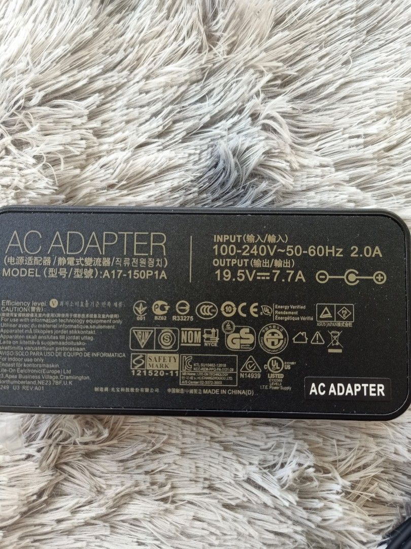 Asus ROG Charger 19.5V 7.7A (Category: Chargers) located in Pasig City. Submitted by teppei09 (Listing ID 1229477011, Image 3). Description: Asus ROG Charger 19.5V 7.7A 5.5*2.5.