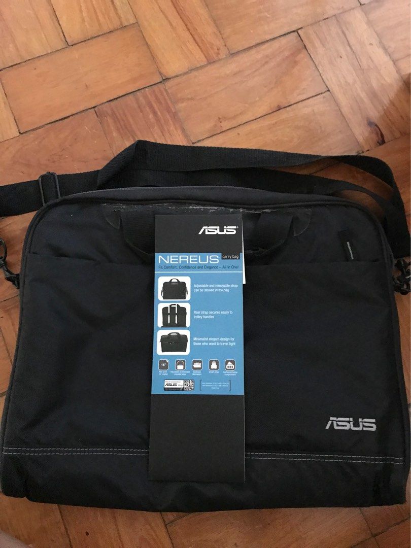 Authentic Asus Laptop bag (Category: Laptop Bags & Sleeves) located in Las Pinas. Submitted by reneemsmla (Listing ID 1229479476, Image 1). Description: RFS: Decluttering •see photos for flaws •intact interior- no flaws •exterior has tarnish especially on the leather part but other than that no other flaws • with bag strap included •can fit up to 16” laptop .