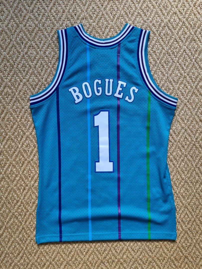 Authentic Mitchell & Ness Muggsy Bouges (Category: Other Sports Equipment and Supplies) located in Singapore. Submitted by pyae_thuta (Listing ID 1229503318, Image 2). Description: Authentic NBA Mitchell & Ness jersey. Muggsy Bogues, Charlotte Hornets Bought from Ebay (Super Rare!). Size 44/ Medium. Only worn once for trying out. Kept for personnel collection. Selling due to shifting house & other financial needs. DM for more details..