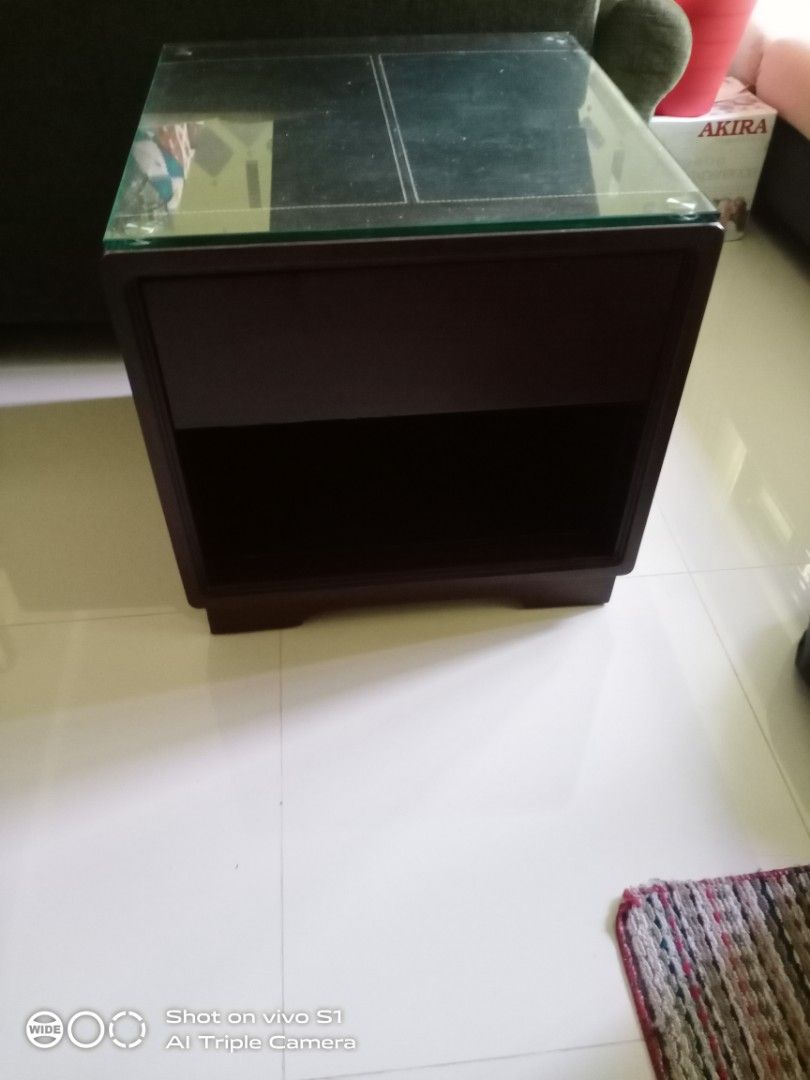 Bedside with Glass Top, Furniture & Home Living, Furniture