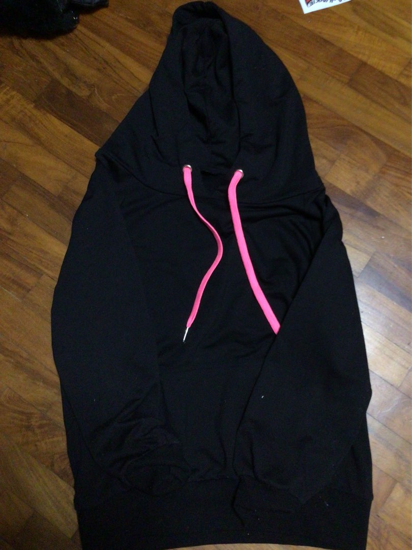 Pink hoodie best sale with black strings