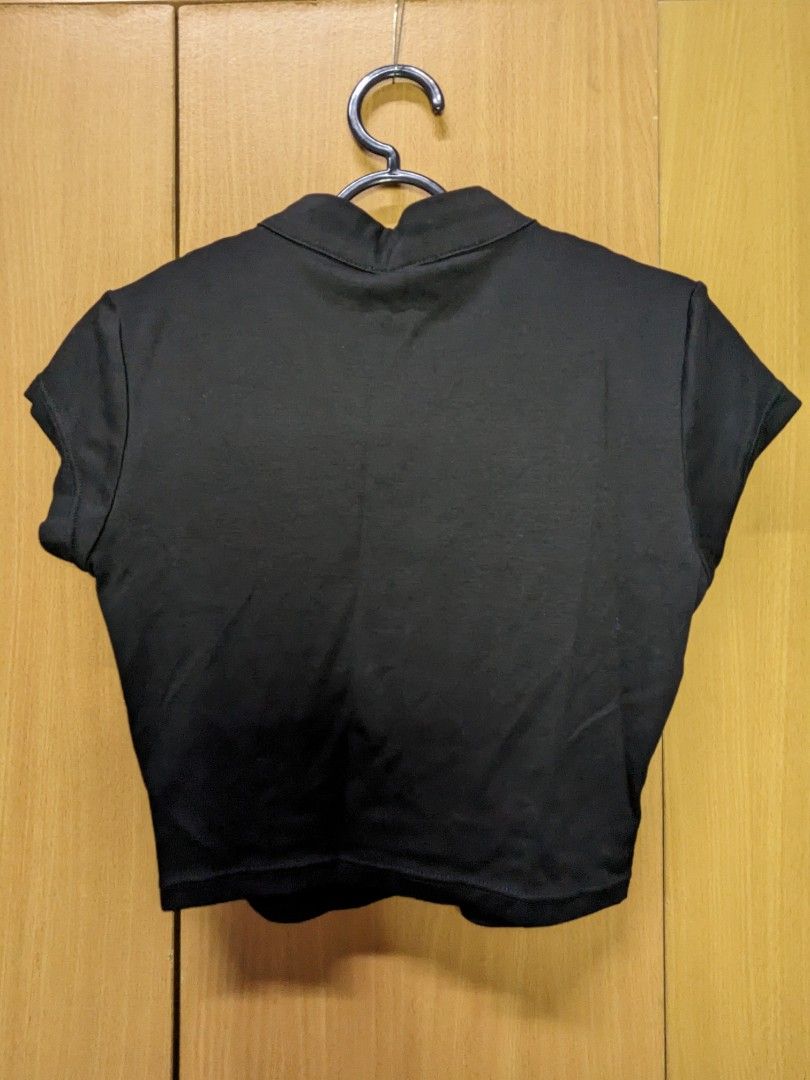 Pomelo Black Mandarin Collar Crop Top, Women's Fashion, Tops, Other