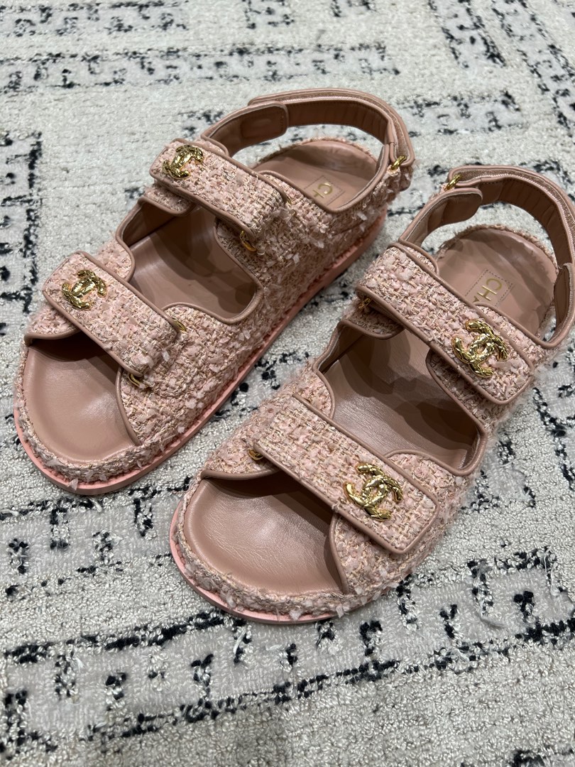Chanel Knit Dad Sandals Pink Fabric Size 39.5 – Celebrity Owned