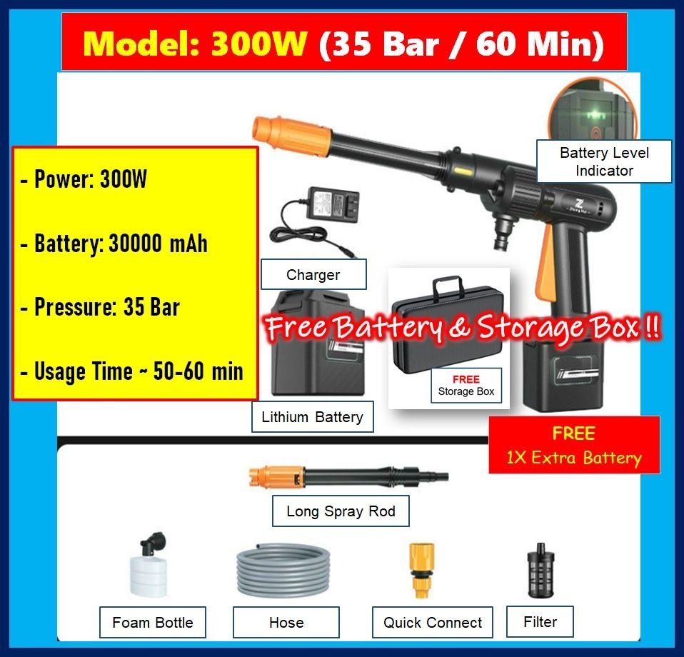 [Brand New] Car Wash Spray Gun with FREE Extra Battery + Storage Box
