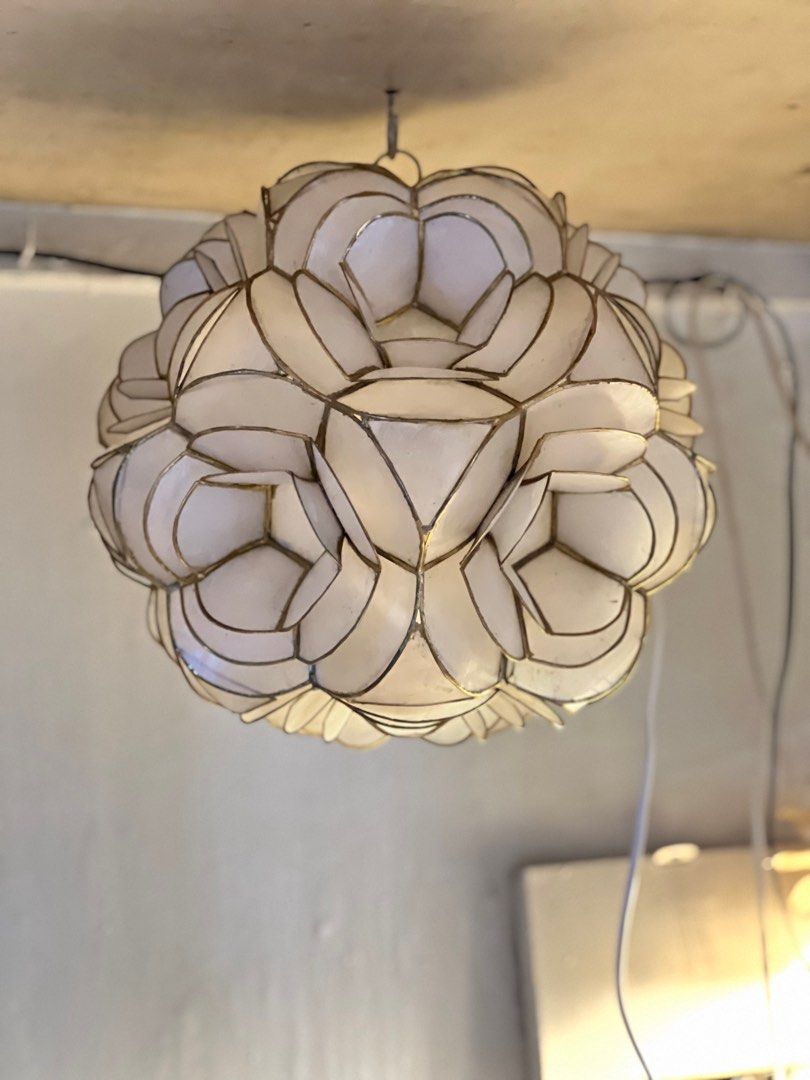 Capiz flower pendant light (Category: Lighting) located in Caloocan City. Submitted by casadisenyo (Listing ID 1229464498, Image 2). Description: READY TO SHIP ITEMS 2pcs available! Made from pure capiz Comes with ceiling base plate.