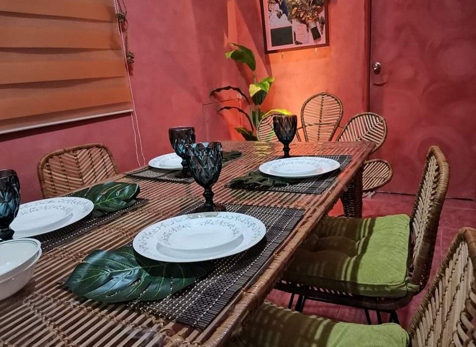 Cebu rattan style dining set /rattan bamboo metal reinforcement on ...