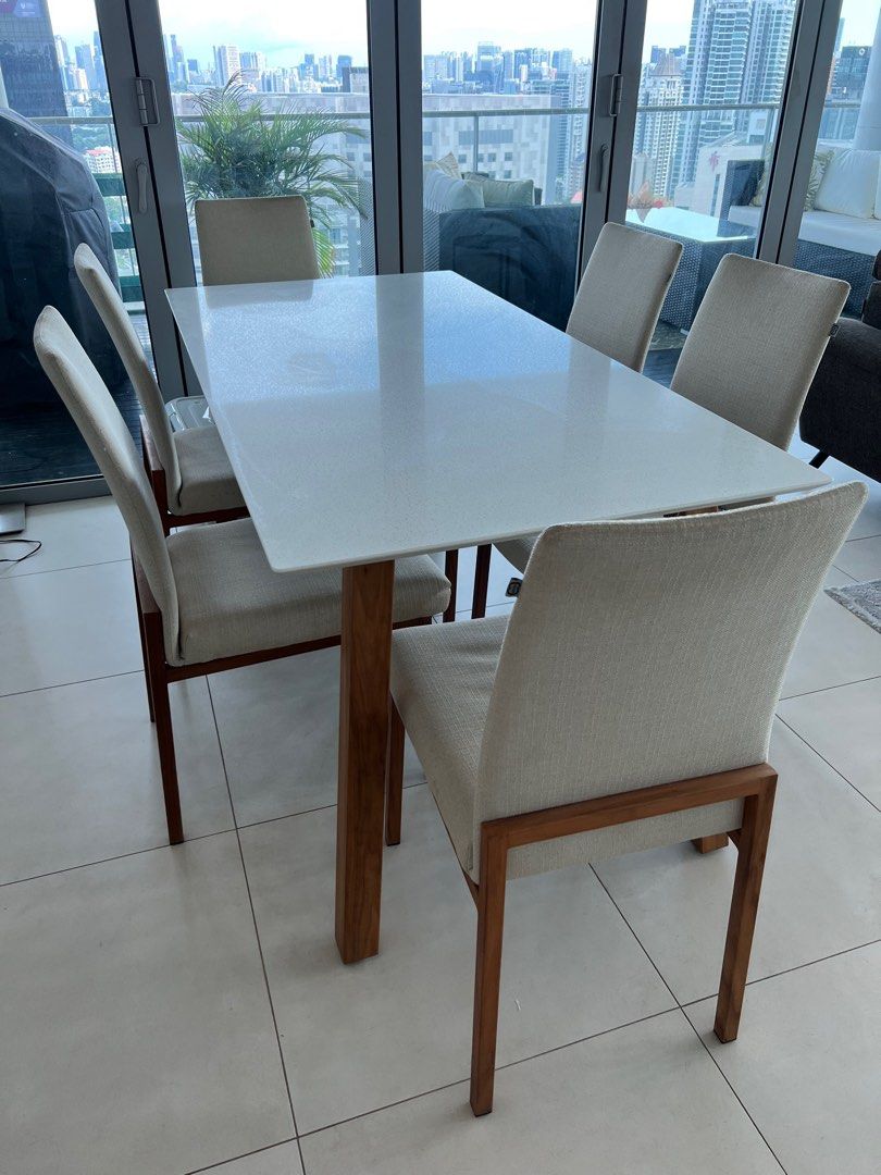 PRICR REDUCED Cellini Quartz Top Dining Table and 6 Chairs, Furniture