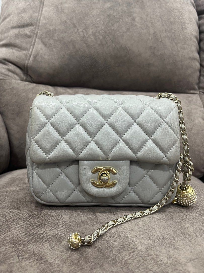 CHANEL 23C Light Green Lamb Skin Classic Quilted Square Mini Flap Bag Light  Gold Hardware