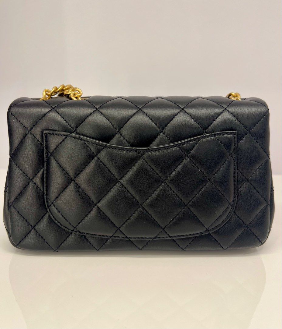Chanel 23S mini flap Camelia Lambskin Black GHW, Luxury, Bags & Wallets ...