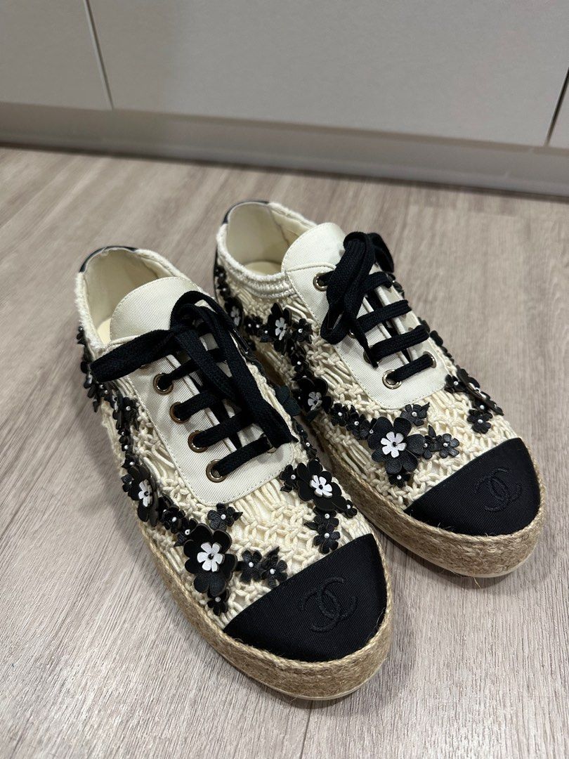 Chanel lace up sneakers hotsell