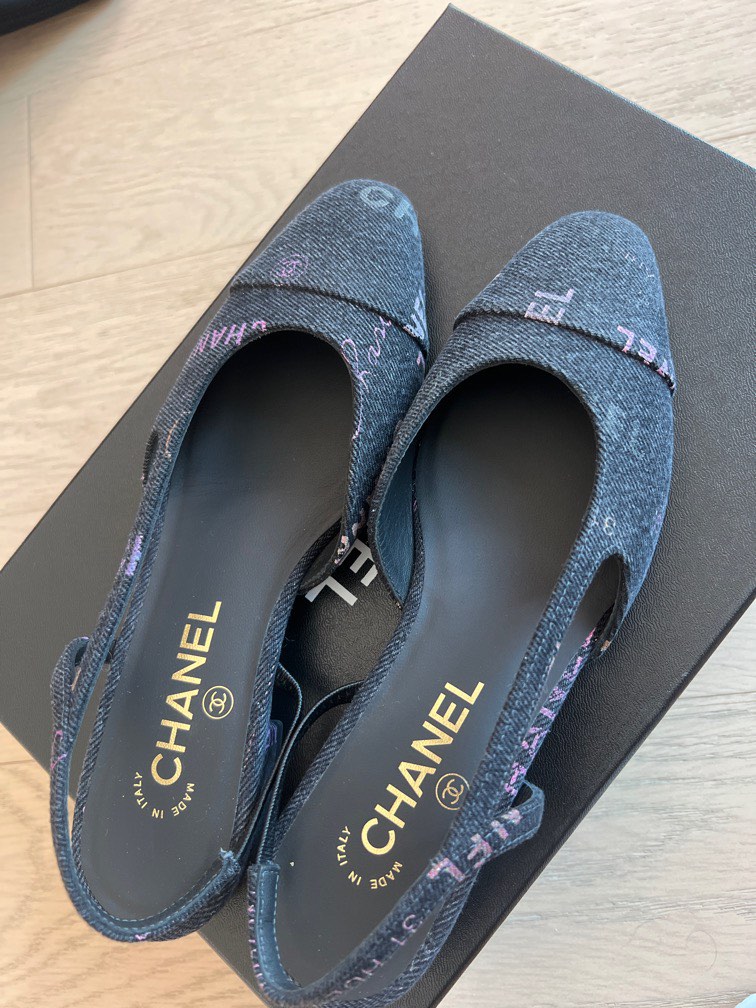 Chanel denim slingbacks, Luxury, Sneakers & Footwear on Carousell