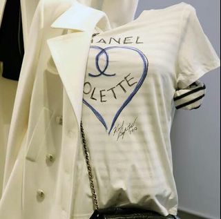 Chanel x Colette White Blue Heart Short Sleeve T Shirt Small Limited Edition