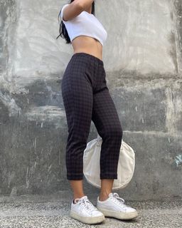 Dark Brown Plaid Highwaisted Trousers Pants