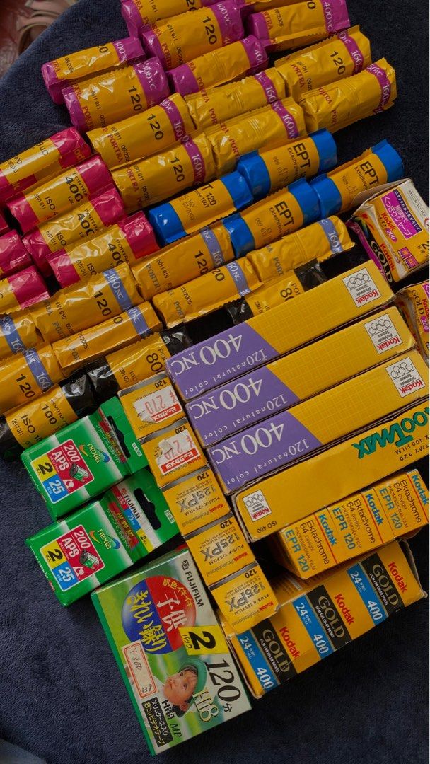 EXP 120MM FILM ROLLS (Category: Cameras) located in Quezon. Submitted by rinatsky (Listing ID 1229509943, Image 1). Description: EXP 120MM FILM ROLLS 7pcs - portra 400uc (09/2005) 500 each 3pcs - portra 160vc (09/2005) 550 each 4pcs - ektachrome 160t (07/2003) 500 each 7pcs - portra 160nc (09/2005) 550 each 1pc - portra 800 (12/2004) 600 each w/ box (unopened) 2 box - 5pcs portra 400nc (06/2004) 2,400 per box 3pcs - ektachrome 64 (10/2004) 1400 f