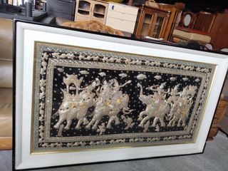 Framed Balinese embellished Tapestry of Elephants