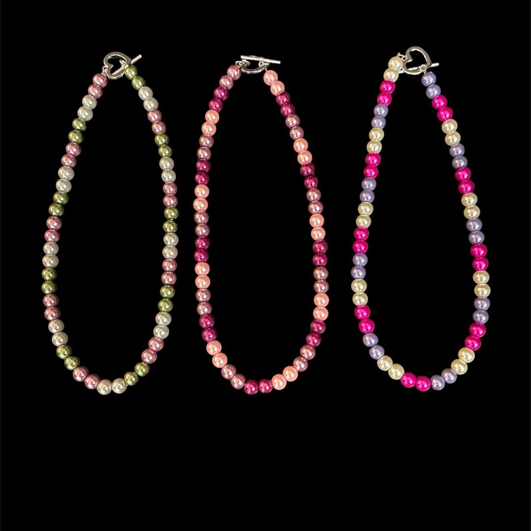 Fuchsia Glass Pearl Necklace Women s Fashion Jewelry