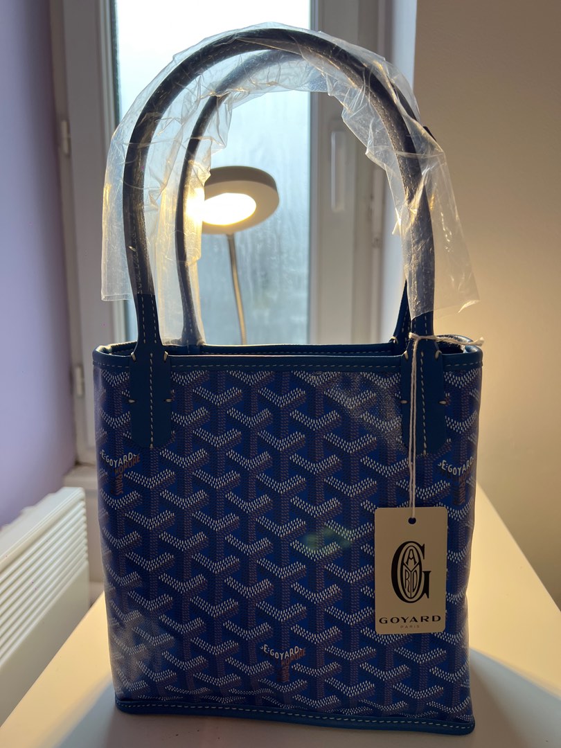 Goyard Mini Anjou Tote Bag in Bleu Canvas and Leather