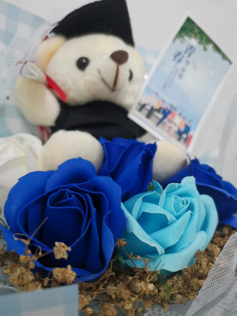 Graduation Flower Bouquet with Bear, Hobbies & Toys, Stationery & Craft