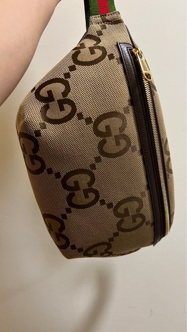 Authenticated Gucci Jumbo GG Brown Beige Canvas Fabric Belt Bag