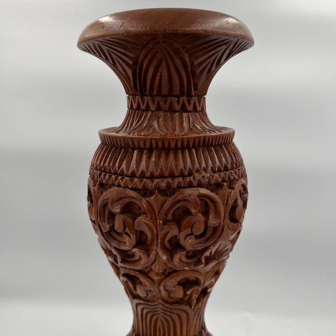 Hand carved teak wood vase, Hobbies & Toys, Memorabilia & Collectibles