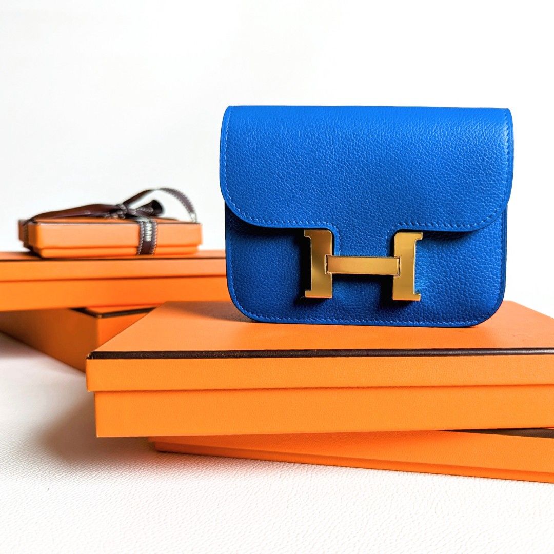 Hermès Constance Slim Wallet In Bleu Zellige Evercolor With