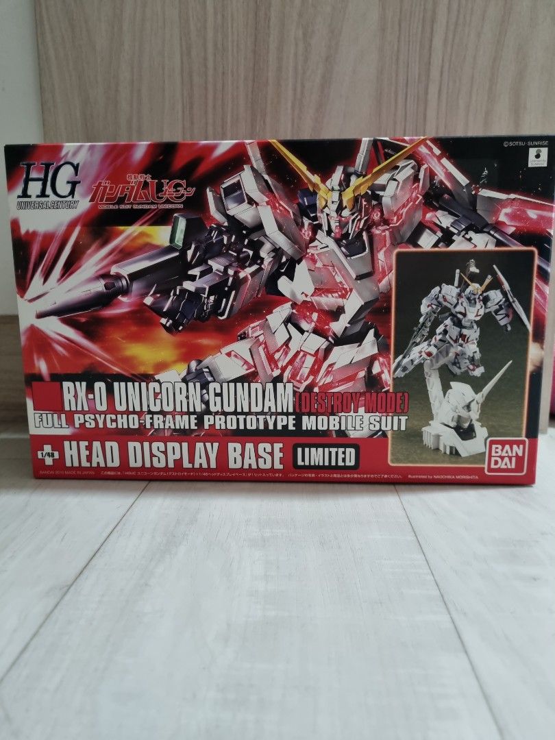 Hg universal century rx-0 unicorn gundam destroy mode full psycho frame prototype mobile suit plus 1/48 head display base limited (Category: Toys & Games) located in Singapore. Submitted by chaoscity (Listing ID 1229569898, Image 1). Description: brand new unbuilt..