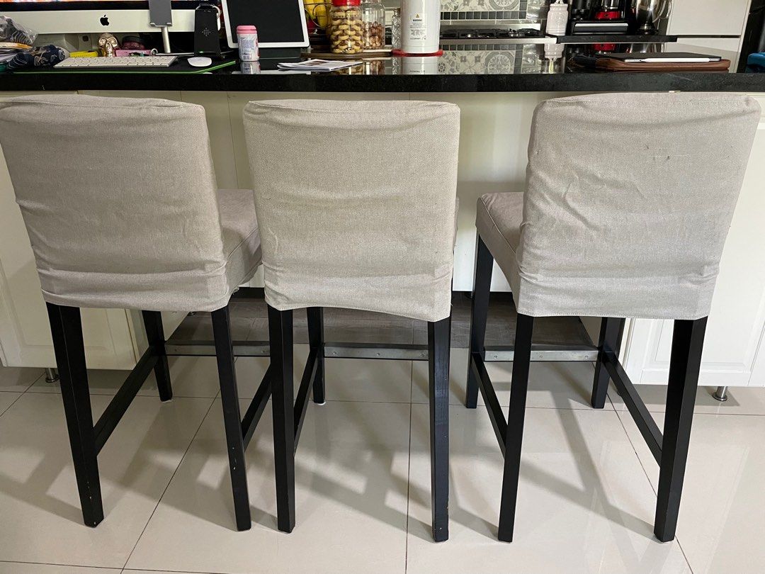 IKEA BERGMUND Bar stool with backrest (black), Furniture & Home Living