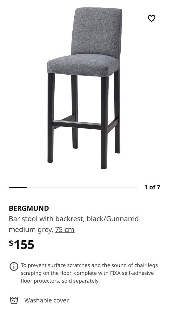 IKEA BERGMUND Bar stool with backrest (black), Furniture & Home Living