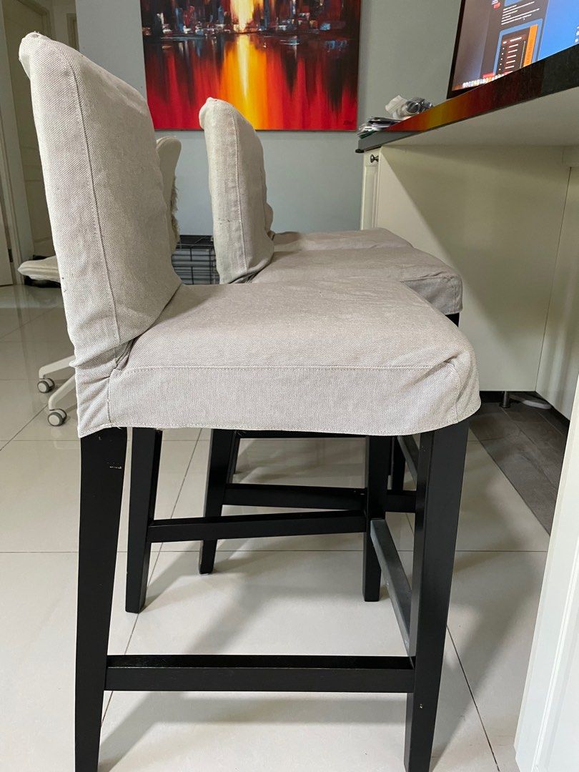 IKEA BERGMUND Bar stool with backrest (black), Furniture & Home Living