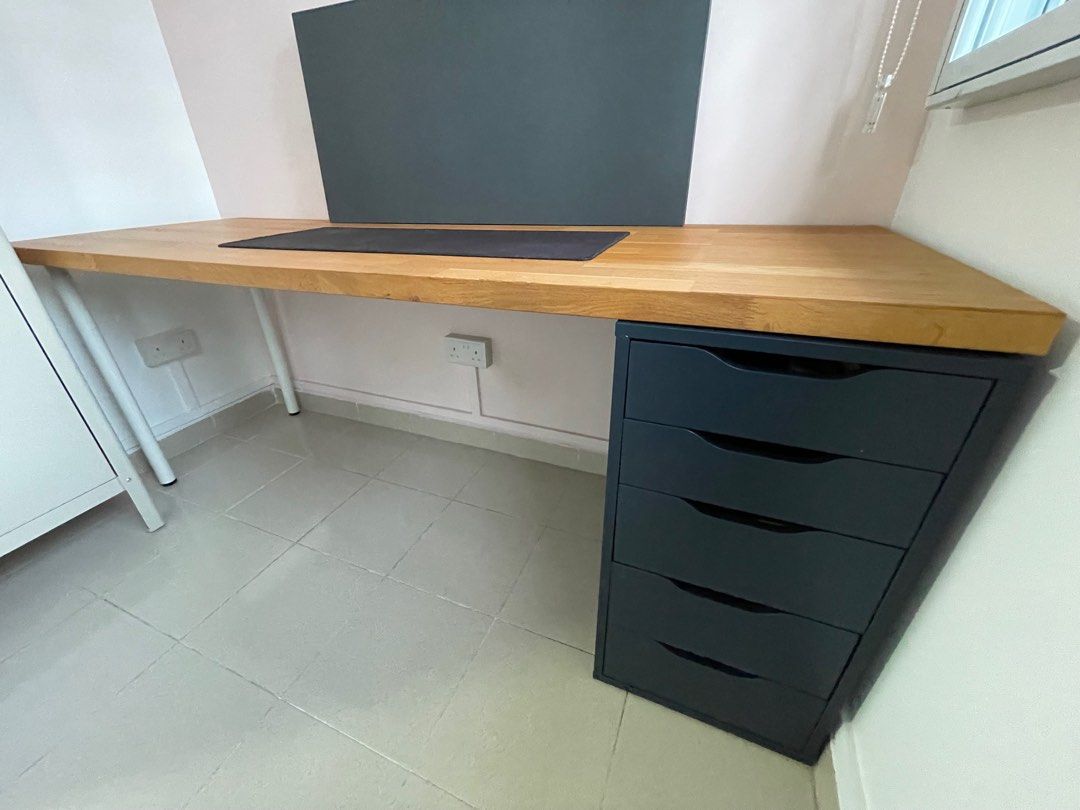 Ikea Karlby 1.8m with Alex Drawers ( Solid Oak), Furniture & Home