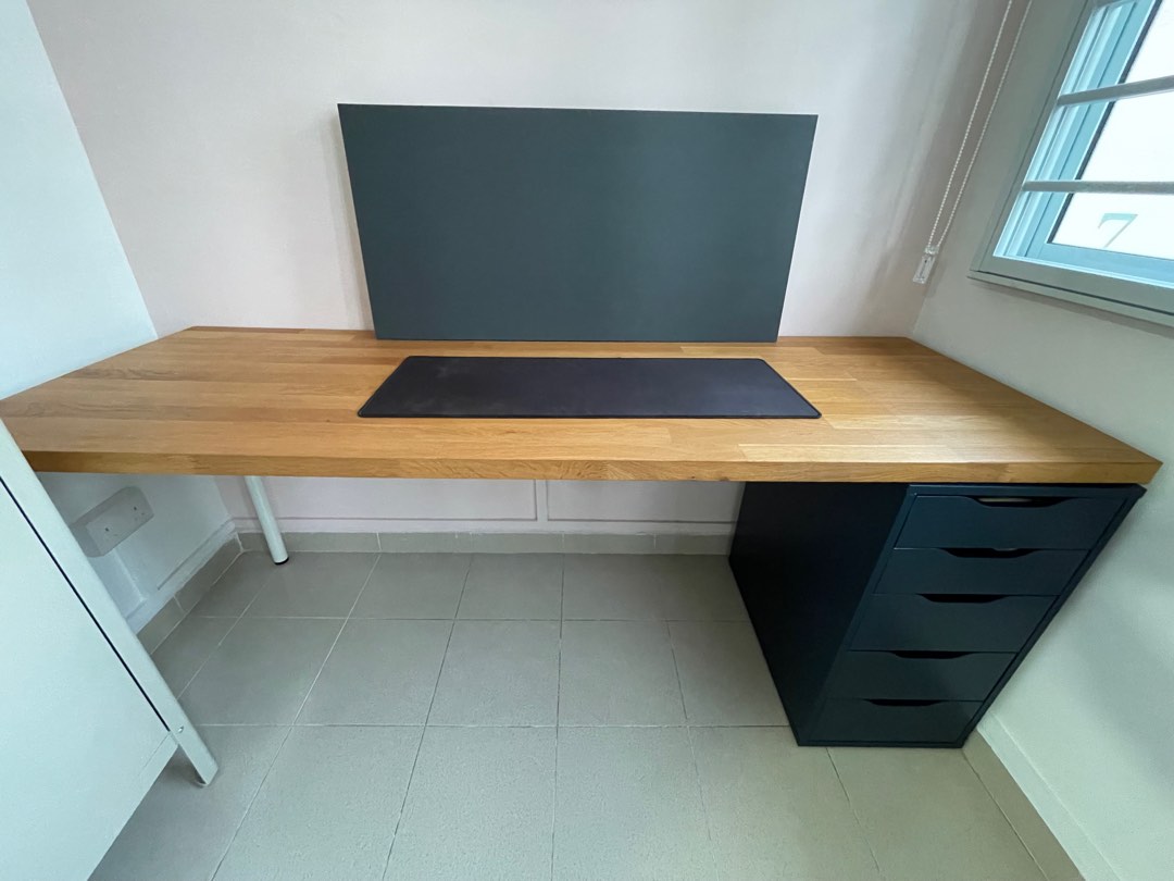 Ikea Karlby 1.8M With Alex Drawers ( Solid Oak), Furniture & Home Living,  Furniture, Tables & Sets On Carousell