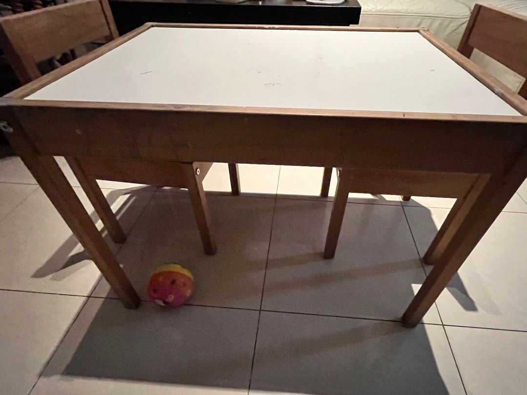 IKEA LATT Children's table with 2 chairs, white/pine, Babies & Kids