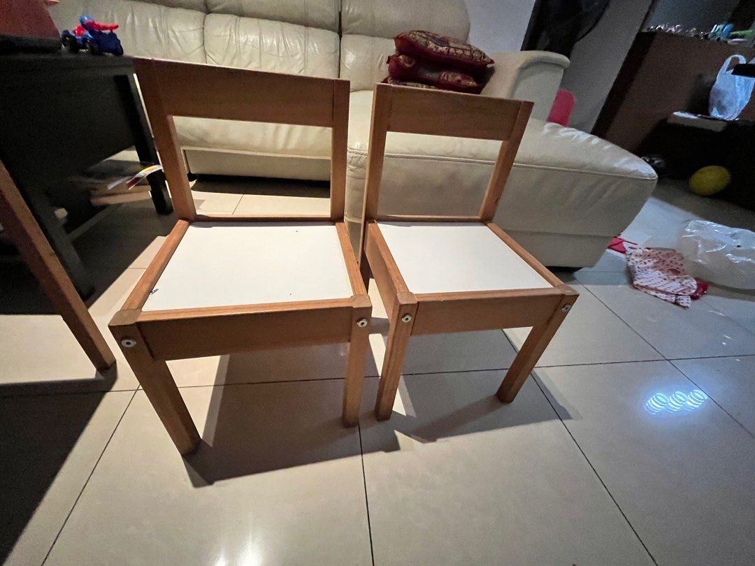 IKEA LATT Children's table with 2 chairs, white/pine, Babies & Kids