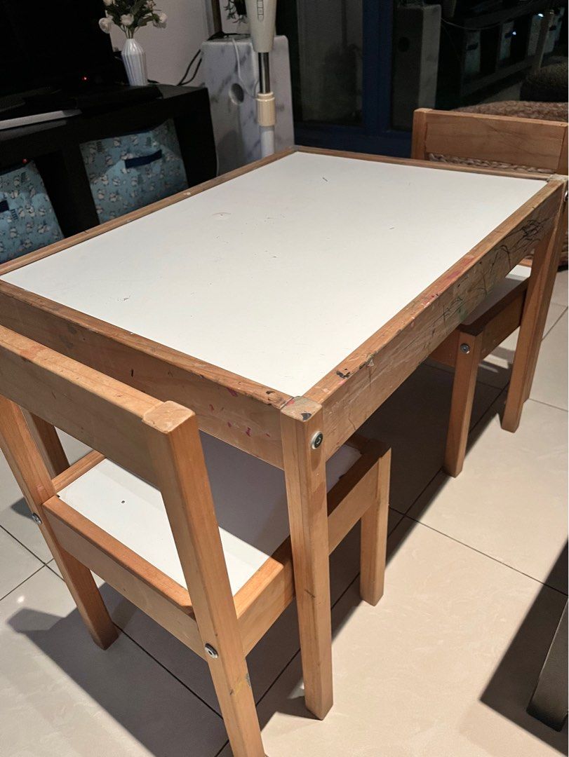 IKEA LATT Children's table with 2 chairs, white/pine, Babies & Kids