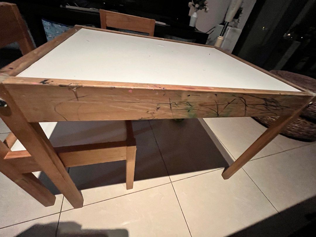 IKEA LATT Children's table with 2 chairs, white/pine, Babies & Kids