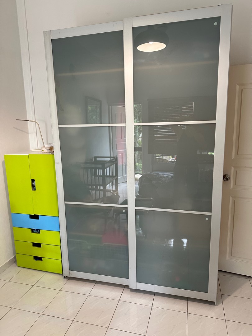 Ikea sliding door wardrobe with matte glass doors, Furniture & Home