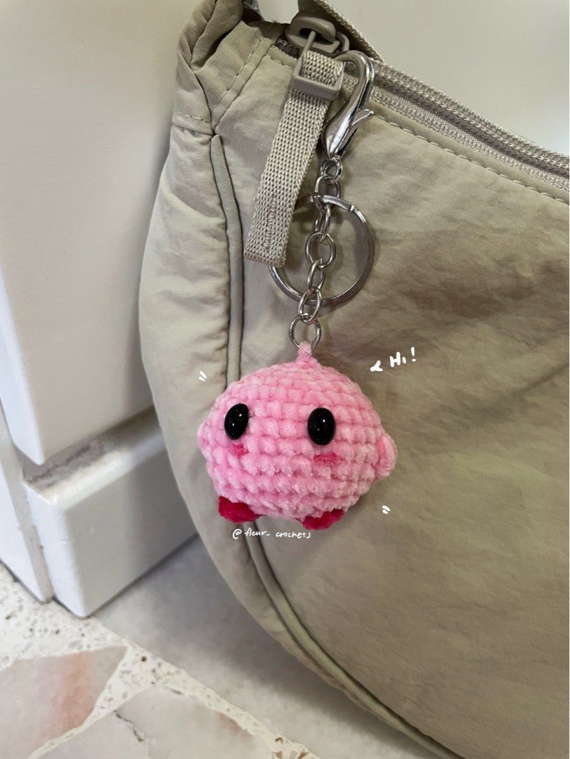 Kirby Crochet Keychain, Hobbies & Toys, Stationery & Craft, Handmade