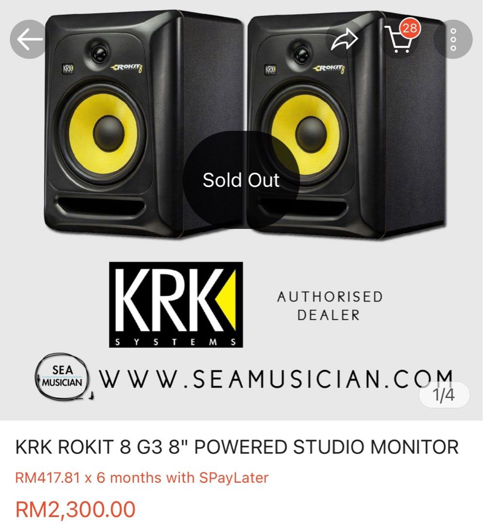 KRK Rokit 8 Generation 3 Powered Studio Monitor 8” 2- Way set (Black / Yellow), Audio, Soundbars, Speakers & Amplifiers on Carousell