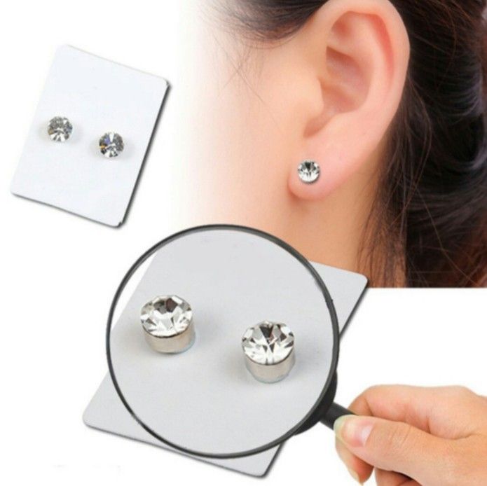 Amazon.com: YCL&TXL 4 Pairs Stainless Steel Non-piercing Stud Earrings  Round Square CZ Magnetic Earrings for Men Women 6mm (Silver+Black):  Clothing, Shoes & Jewelry