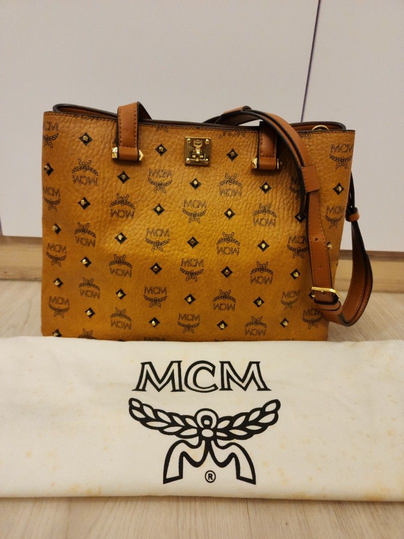 MCM Large Essential Visetos Monogram Print Tote Bag Cognac