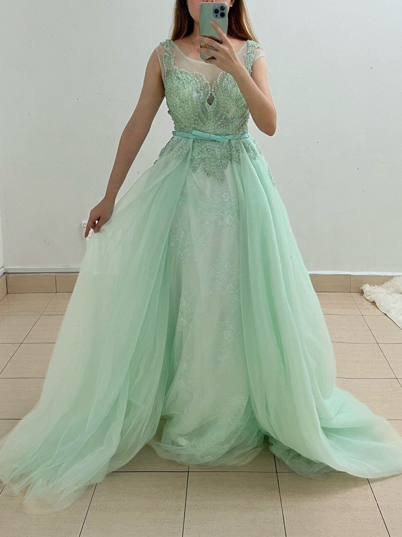 Spaghetti straps sweetheart dusty mint sage green tulle prom dress bal –  Anna's Couture Dresses