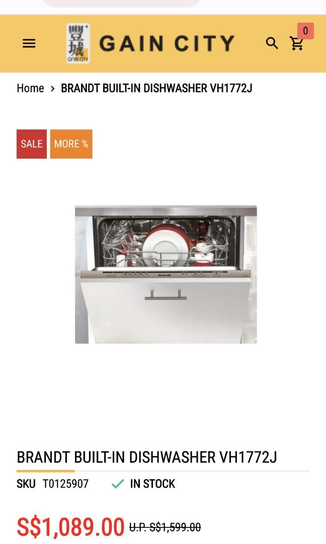 New BRANDT BUILTIN DISHWASHER VH1772J just 1 month old selling for