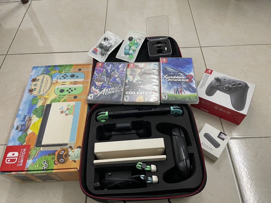 NSW Nintendo Switch V2 Special Edition Animal Crossing Bundle With Game Bag Bluetooth Adapter