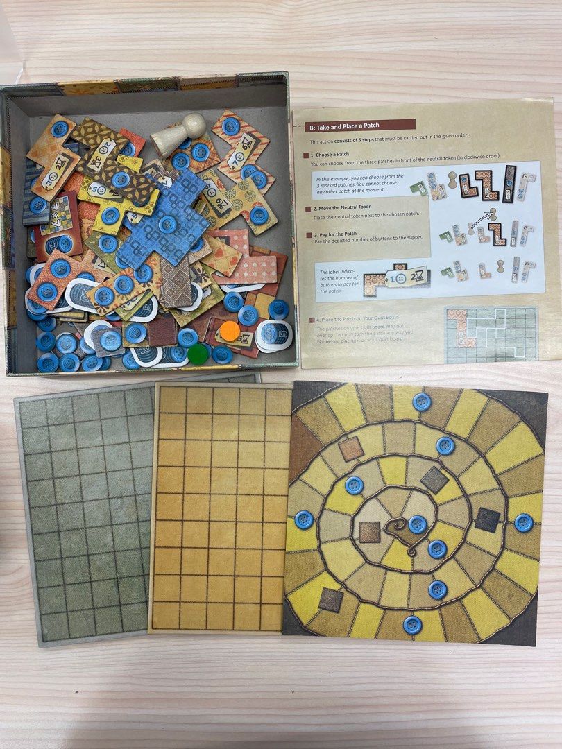 Patchwork Boardgame （分類：桌遊及拼圖）位於 Hong Kong。 由 jp.oasis 提交（商品編號 1229589360，圖片 3）。簡介： 玩過1次 近全新 Complete set in good condition 淘寶版 樂富交收。