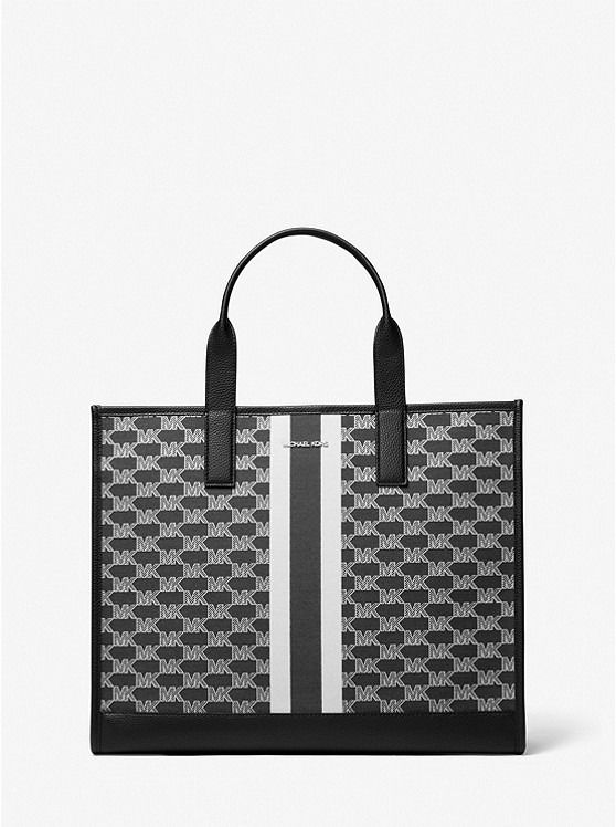 Michael kors black deals and white striped handbag