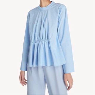 Pomelo Blue Stripe Long Sleeve with Slit Blouse