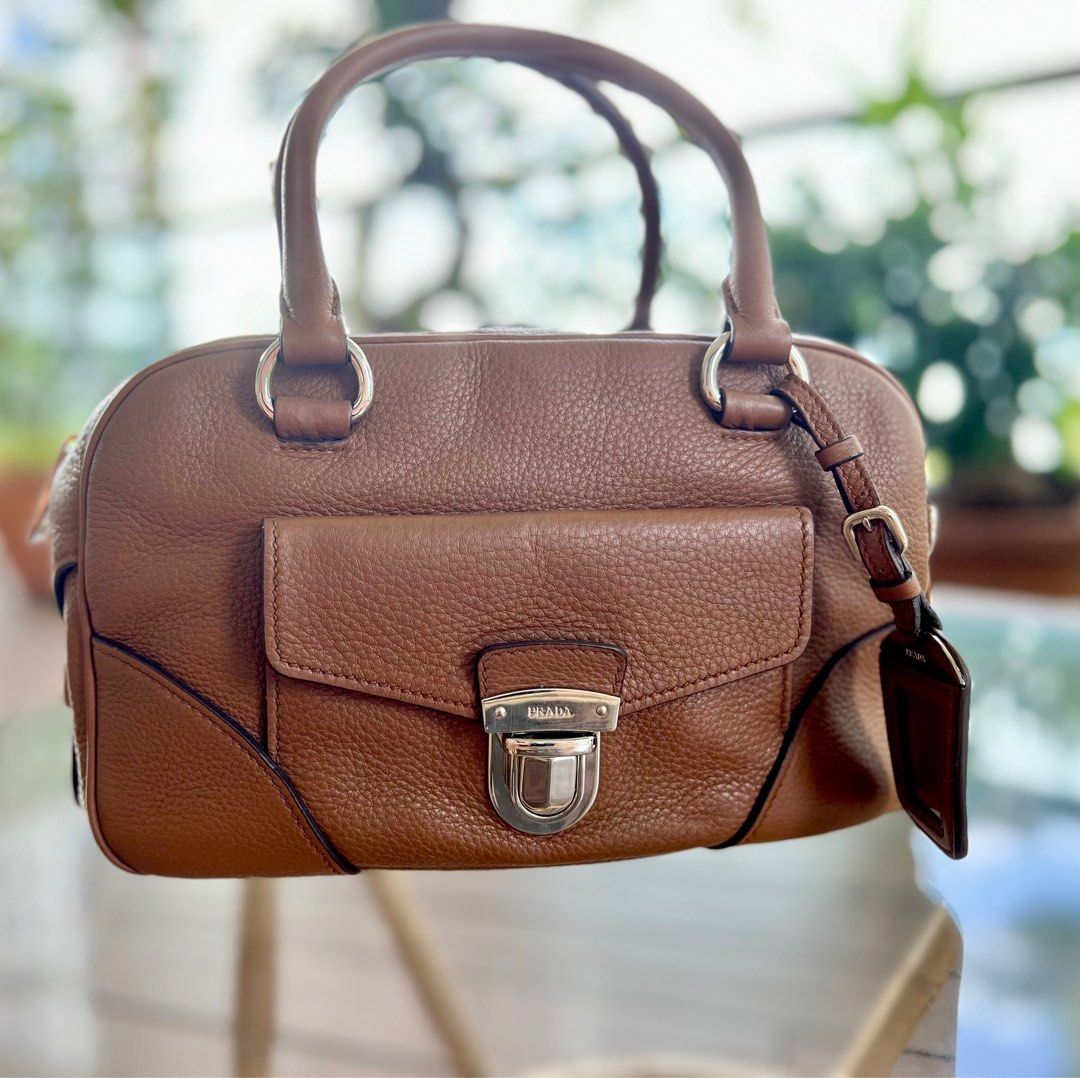 Prada Brown Saffiano Leather Front Pocket Tote Bag - Yoogi's Closet