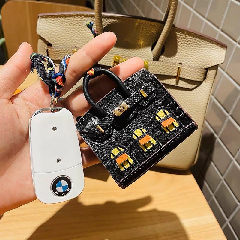 Pre order Leather Mini charm like hermes birkin faubourg charm Bag Ornament Cute Creative Small House Window Car Key Ornament Headphone Bag